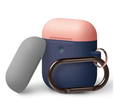 Elago Duo Hang Silicone Case with Apple AirPods Case 1 & 2 Generation, Drop Resistant, Dustproof and Absorbing Protective Cover with Hang Case Body-Jean Indigo / Top-Peach, Gray