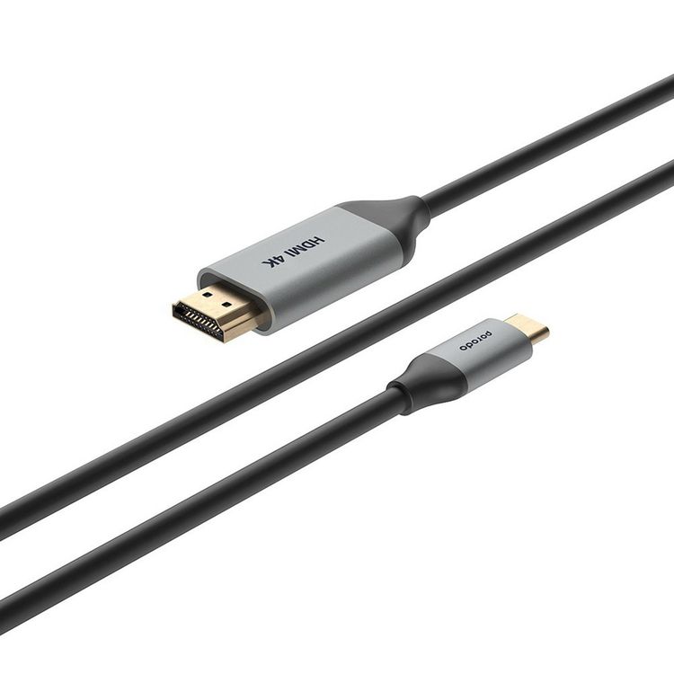 كابل بورودو من النوع سي إلى 4ك HDMI بطول 2 متر / 6.6 قدم مع غلاف ألومنيوم فاخر ، فيديو 4ك @ 60 هرتز ، موصل HDMI عالي الدقة ، وصلة من مادة بولي فينيل كلوريد متينة ، سلك توصيل وتشغيل - رمادي