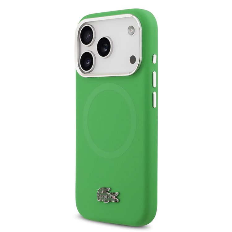 Lacoste MagSafe Silicone Case with Metal Logo for iPhone 17 Pro, Drop Protection, Sustainable Packaging, Slim Profile, Easy Snap-On Design - Estragon Green