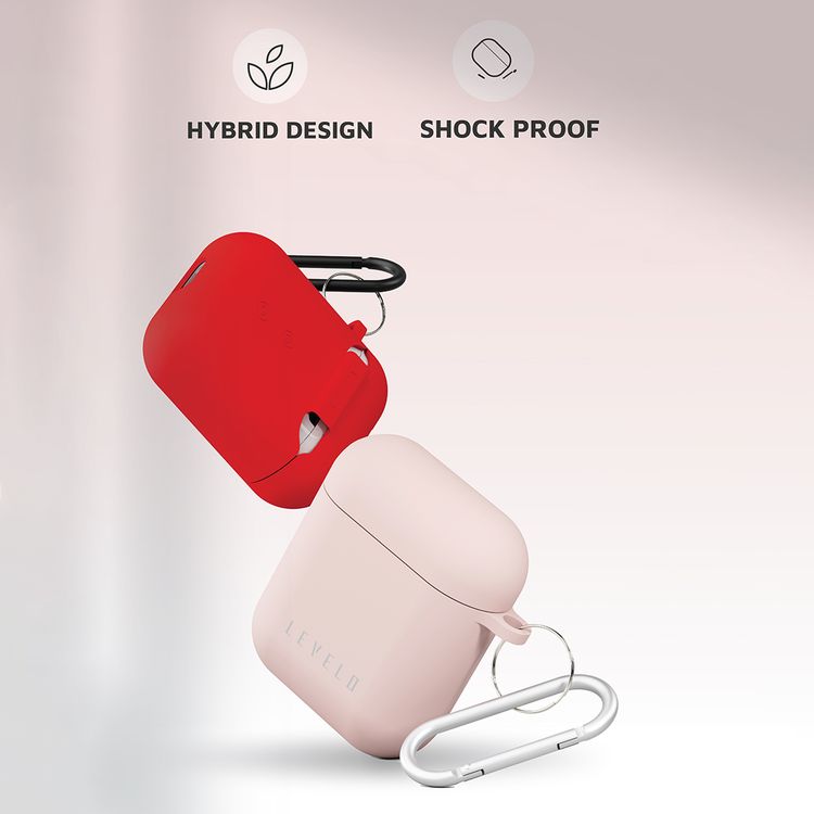 Levelo Gorra Hybrid Silicone AirPods 1 & 2 Case with Metal Carabiner, Shockproof, Slim & Thin Design, Lightweight & Slim, Easy Snap-On - Pink