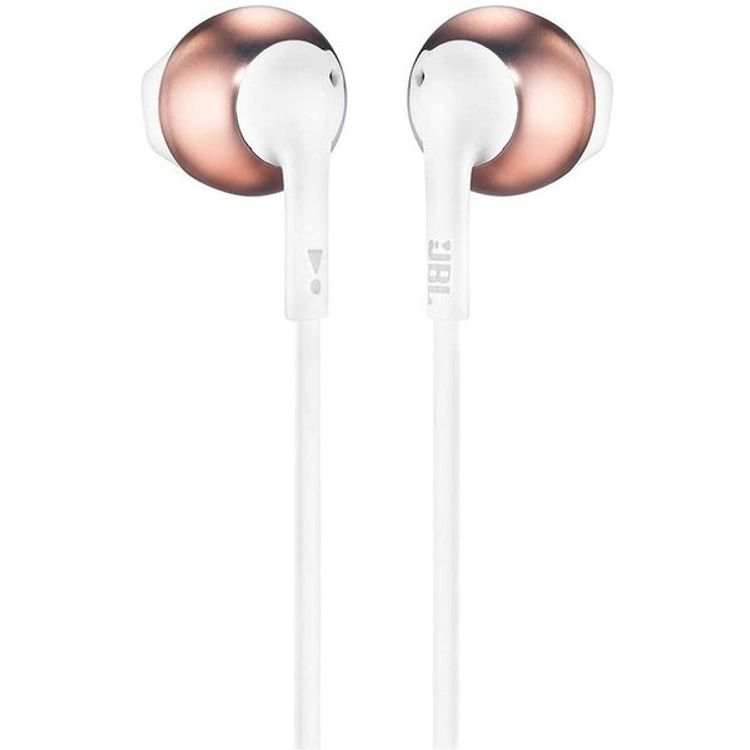 JBL Tune 205 In-Ear Wired Headphones with 3.5mm Audio Jack, Integrated Microphone, 118.2cm Length, JBL Pure Bass Sound, Carrying Pouch - Rose Gold