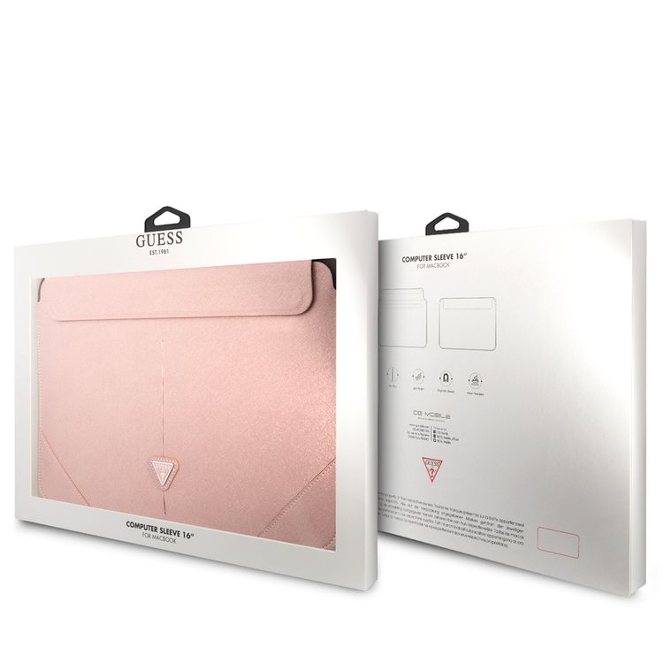 CG Mobile Guess GUCS16PSATLP Saffiano Computer Sleeve with Metal Triangle Logo 16" Protection Bag for or Macbook / Laptop up to 16 inches - Pink