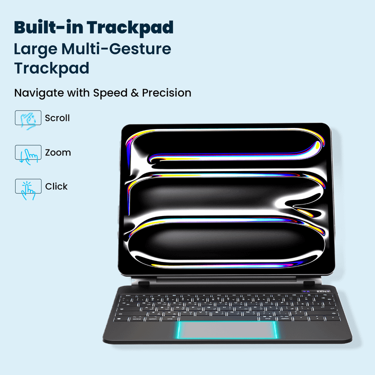 حافظة لوحة مفاتيح لاسلكية من باورولوجي داينا بورد لجهاز آيباد برو 13 بوصة (M4)، حامل هاتف ماج سيف، لوحة لمس، مفاتيح وسائط متعددة، سعة بطارية 500 مللي أمبير/ساعة، وقت عمل 8 أيام، وقت شحن 2.5 ساعة، سهولة الوصول إلى القلم، بلوتوث الإصدار 5.1، نطاق نقل 10 أمتار، ملحق سريع التركيب - أسود