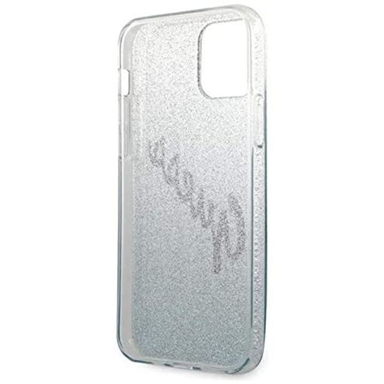 CG MOBILE Guess HC PC/TPU Script Glitter Back Shield Hard Phone Case Compatible for Apple iPhone 12 Pro Max (6.7") Shock-Absorption Mobile Case Officially Licensed - Gradient Blue