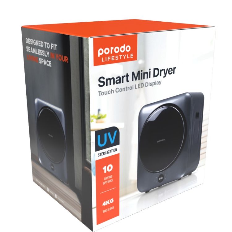 Porodo Smart Mini Dryer with Touch Control and LED Display - Silver