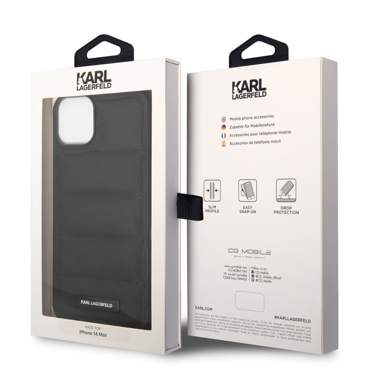 Karl Lagerfeld Quilted Nylon Puffy Case with Metal Logo Plate iPhone 14 Plus Compatibility - Black
