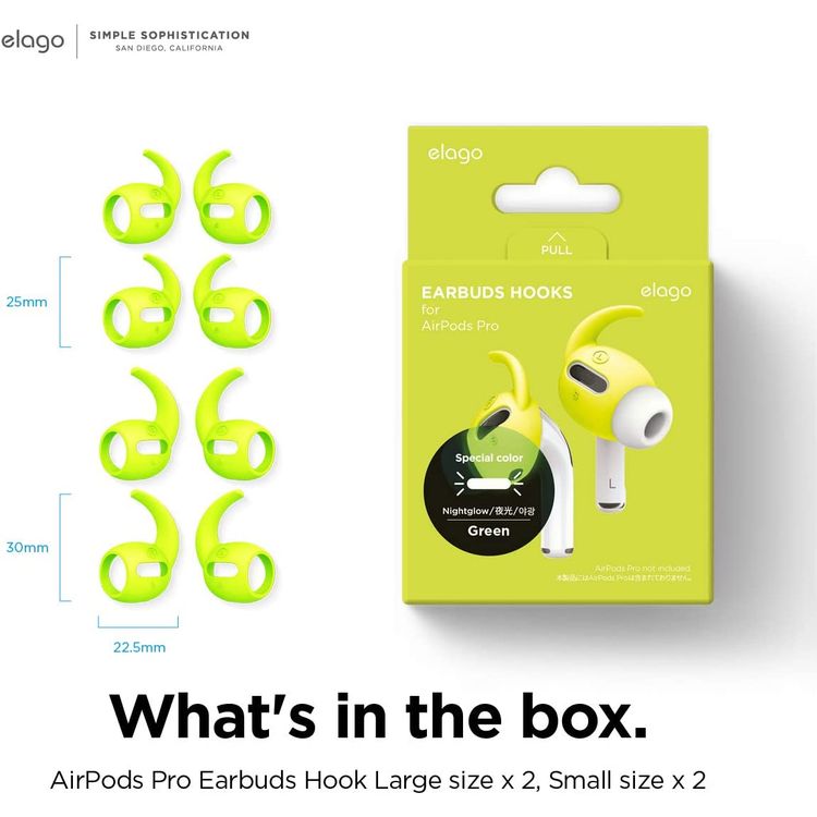 Elago Earbuds Hook Cover, Protective Buffer for Apple AirPods Pro Suitable for Jogging, Cycling, Gym & Fitness Activities [4 Pairs: 2 Large + 2 Small] - Neon Yellow 