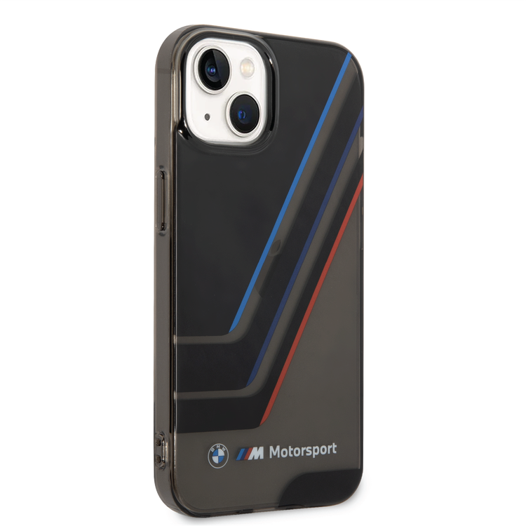 BMW Motorsport Collection PC/TPU IML Printed Tricolor Stripes, Translucent Zones Bumper Protection iPhone 14 Plus Compatibility - Black