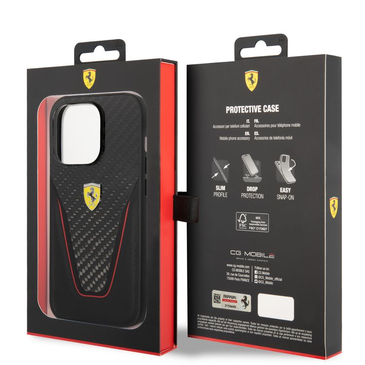 Ferrari Carbon Fiber and Leather Case Aperta  iPhone 14 Pro Max - Black