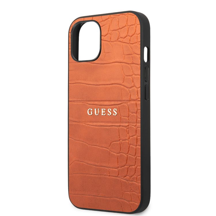 CG MOBILE Guess PU Leather Croco Case Hot Stamped Lines & Metal Logo Compatible for iPhone 13 Mini (5.4") Anti-Scratch, Easy Access to All Ports, Shock Absorption