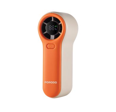 Porodo Lifestyle Pocket Size Handheld Fan with 19100RPM Motor Speed, 5 Speed Levels, 5W Rated Power, Up to 8.8m/s Air Thrust Speed, 2000mAh Battery Capacity, Up to 7 Hours Working Time, Type-C Charging Port, Strong Airflow, Lightweight & Portable - Beige / Orange