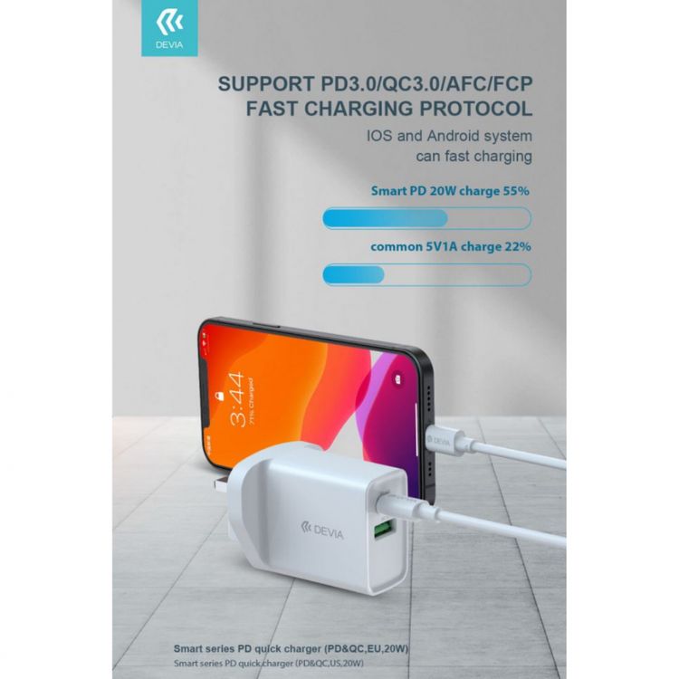 Devia Smart Series PD & QC Quick Charger UK 20W - White