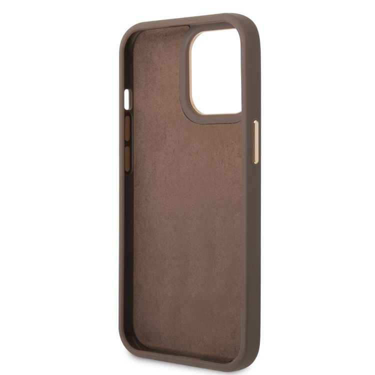 Guess PC/TPU 4G PU Case with Metal Camera Outline & Buttons iPhone 14 Pro Max Compatibility - Brown