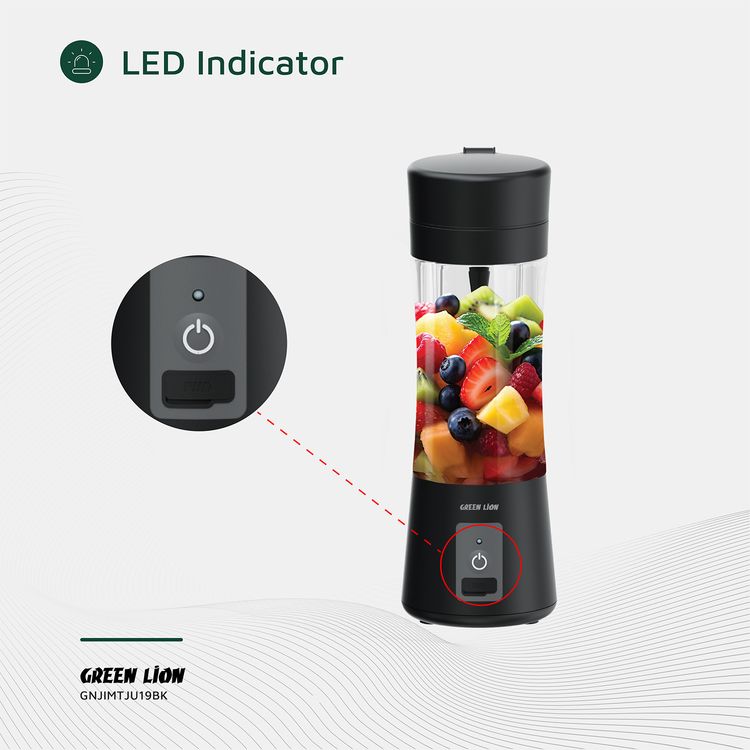 Green Lion Juice Mate Portable Juicer with 380mL Capacity, 6-Blade Design, Up to 15 Blending Cycles, 1200mAh Battery & USB-C Charging Port, LED Indicator, 20 Seconds Single Blend Time, BPA-Free & Food-Grade Material - Black