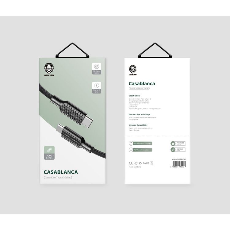 كابل Green Lion Casablanca Type-C إلى Type-C - أسود