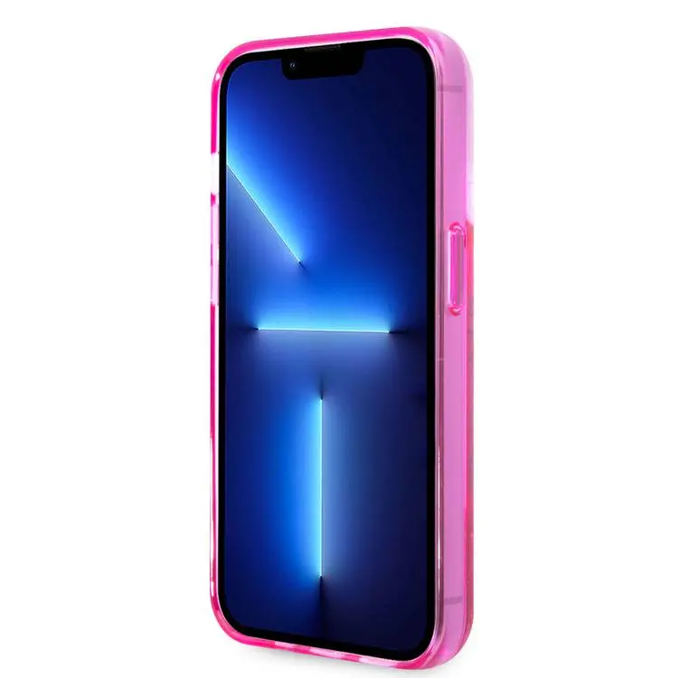 Guess Liquid Glitter Case with Triangle  Translucent Logo - Fuchsia - iPhone 15 Pro