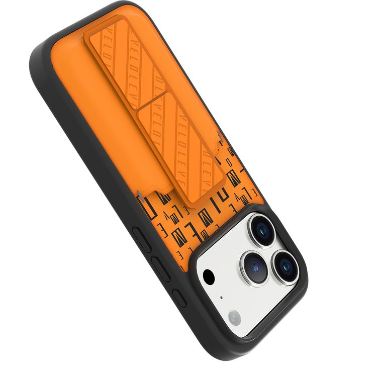 جراب Levelo Morphix GripStand مع حامل البطاقات لجهاز iPhone 17 Pro، تصميم فاخر مطبوع، ممتص للصدمات، حواف مرتفعة لحماية الكاميرا والشاشة، حامل مغناطيسي - لون برتقالي شروق الشمس.