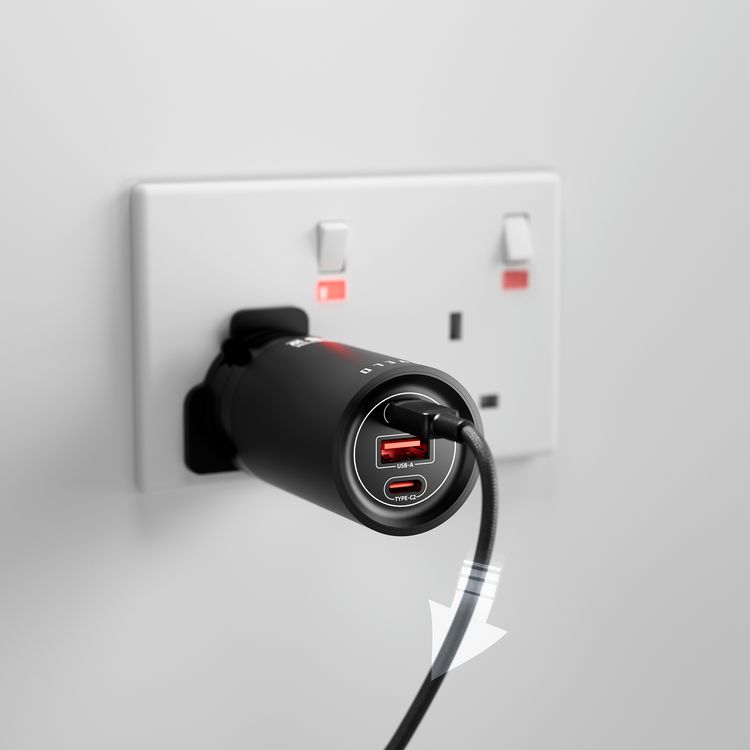 Levelo Charge Tower GaN Travel Adapter, Smart Power Distribution, Global Compatibility, Compact Power - Black