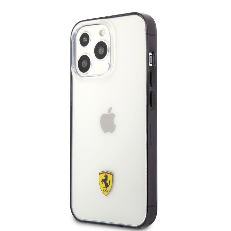 CG MOBILE Ferrari Transparent Case Print Logo Compatible for iPhone 13 Pro Max (6.7") Scratches Resistant, Easy Access to All Ports, Drop & Shock Absorption Protective Back Cover Suitable with Wireless Charging Officially Licensed