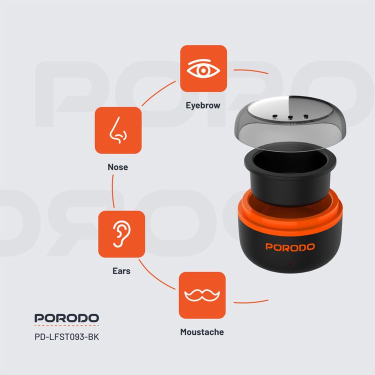 Porodo Lifestyle Wax Warming Hair Removal Kit with Automatic Heating, Type-C Charging, Quick Wax Melt, Suitable for Nose, Ears, Eyebrows & Moustache - Black