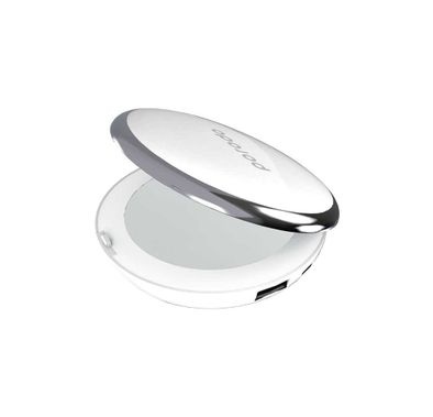 Porodo Mirror Power Bank 4000mAh Battery Capacity with 3 Levels of Brightness, Compact Design, Fast Charging, Overheating Protection,  2x Magnified Glass, Digital Display - White