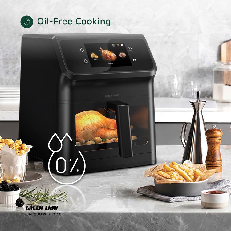 Green Lion Smart Air Fryer with 6.5L Capacity, Timer Function, TFT Touch Screen, Wi-Fi Connectivity, Installed Recipes, Rapid Air Circulation, Non-Stick Coating, Oil-Free Cooking