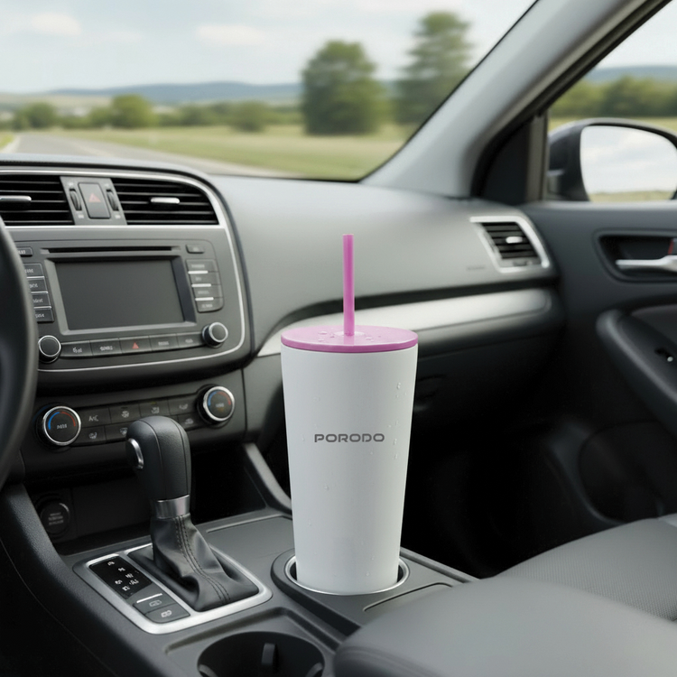 Porodo Stainless Steel Double Wall Tumbler with 710mL Capacity, Eco-Friendly Material, Leak-Proof & High-Capacity Design - White