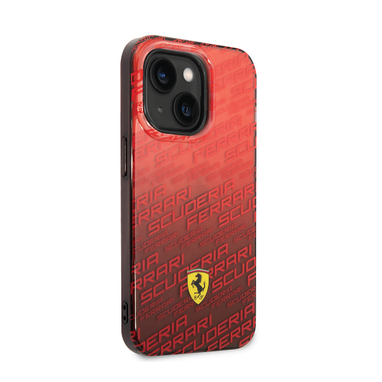 Ferrari Gradient PC/TPU Case with Allover Scuderia & Dyed Bumper iPhone 14 Plus Compatibility - Red