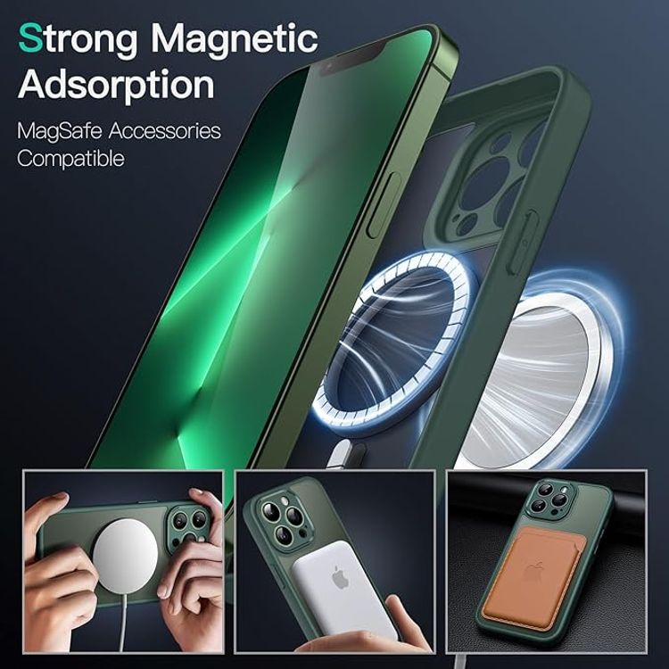 Green Lion Matte MagSafe Case for iPhone 13 Pro ( 6.1" ), Durable, Non-Yellowing, Magnetic precision, Metallic Camera Frame - Green