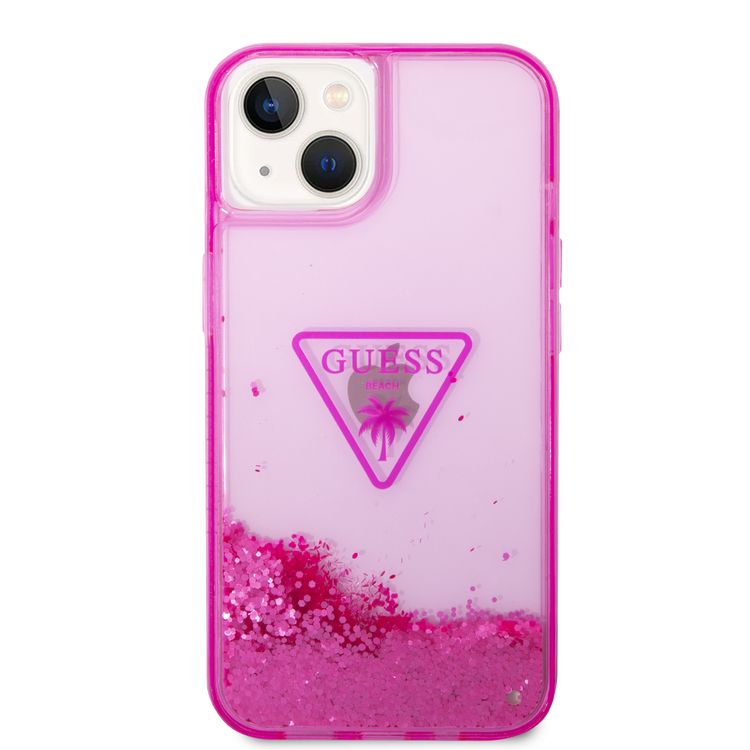 Guess Liquid Glitter Case With Translucent Triangle Logo - iPhone 14 Plus - Pink