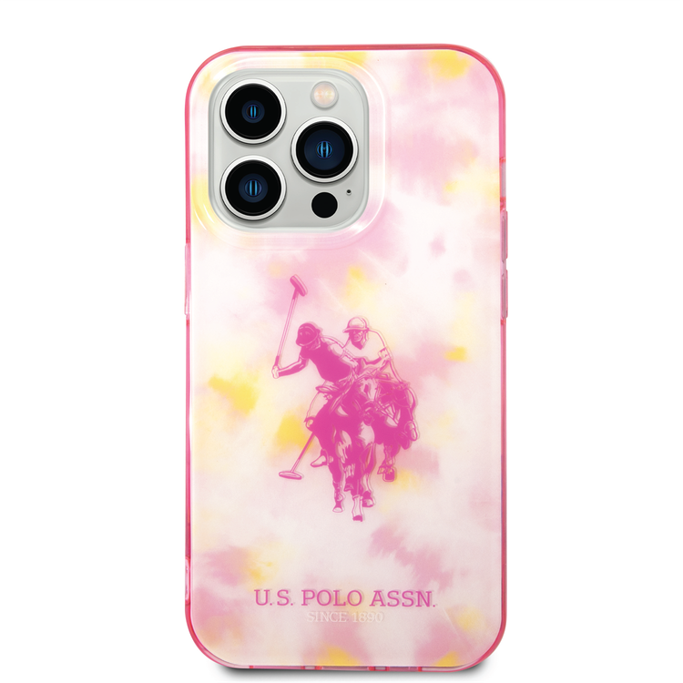 USPA PC/TPU Case with Tie&Dye Design & Horse Logo iPhone 14 Pro Compatibility - Pink