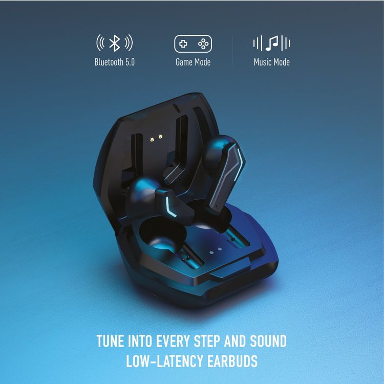 Porodo Gaming True Wireless Earbuds with Touch Controls, Dual Microphone Crisp Sound, IPX5 Water Resistant, 300 mAh Charging Case Battery, 30 mAh Earbuds Battery - Black
