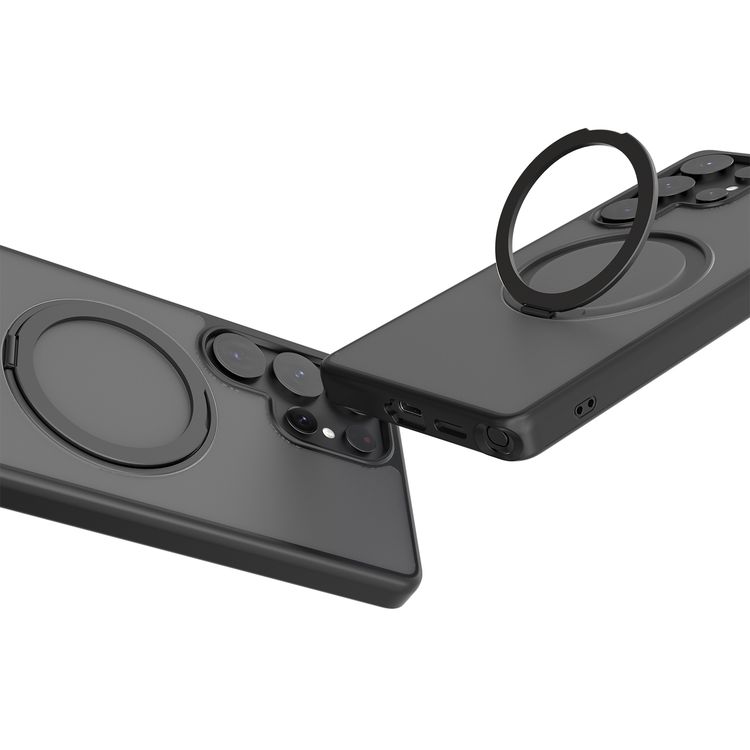 حافظة ليفيلو فيا مع حامل حلقي 360 درجة لهاتف سامسونج جالاكسي S25 الترا، توافق مع MagSafe، مادة هجينة مع لمسة نهائية من مادة TPU غير اللامعة - أسود