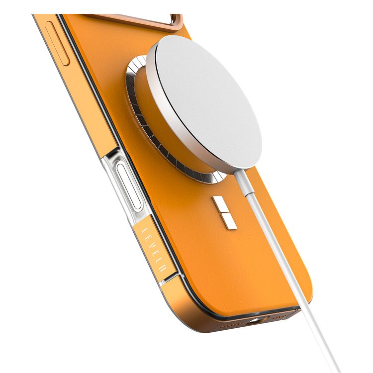 Levelo Mia MagSafe Hybrid Case for iPhone 17 Pro, N52 Strong Magnets, Matte Silicone Texture Material, Frosted Clear Design, 1.5m Drop Tested, Aluminum Alloy Frame for Camera & Edges, Non-Slip Texture, Comfortable Grip, Shock-Resistant Bumper - Sunrise Orange
