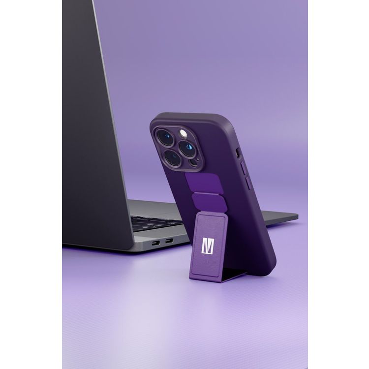 Levelo Morphix Silicone Case with Leather Grip for iPhone 14 Pro - Purple