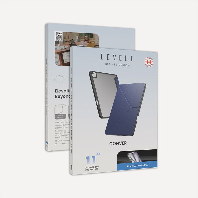 حافظة Levelo Conver ذات الظهر الشفاف الهجينة لجهاز iPad Air مقاس 11 بوصة، تصميم خفيف الوزن، فتحات دقيقة، سهلة التركيب - أزرق 