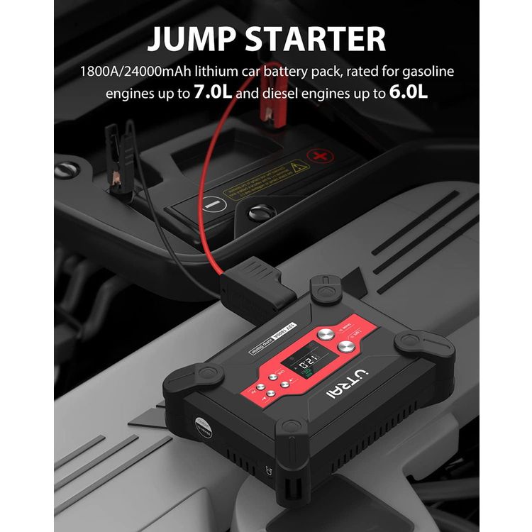 UTRAI Jstar 6, 24000mAh 1800A Jump Starter With Air Compressor, 12V Jump Start Output, Max 120 PSI Air Compressor