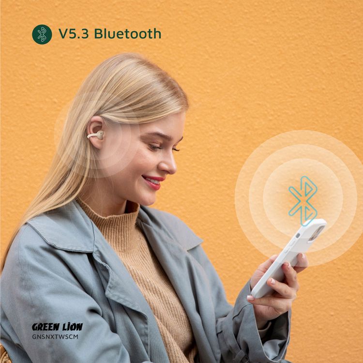 سماعات الأذن Green Lion Sonix Clip مع إلغاء الضوضاء البيئية، حتى 6 ساعات من التشغيل، نطاق نقل 10 أمتار، تصنيف مقاومة الماء IPX5، تحكم باللمس - لون كريمي