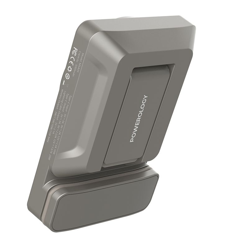 Powerology Car Mount 5000mAh Power Bank with Magnetic Wireless Charger, MagSafe Charging, PD 20W Fast Charge, Folding Air-Vent Clip, LED Indicator, Built-In Type-C Cable, Lightweight & Portable - Titanium
