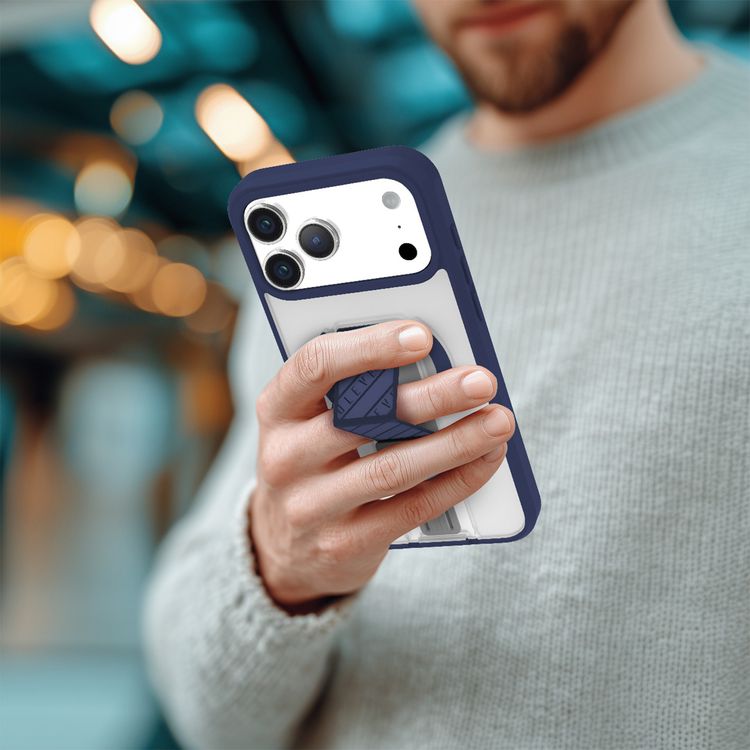 غطاء Levelo Morphix Clara GripStand MagSafe لجهاز iPhone 17 Pro، حواف مرتفعة للكاميرا والشاشة، مغناطيس قوي، جسم مقاوم للصدمات وذو تشطيب غير لامع، حامل D-Ring مرن، مقاوم لبصمات الأصابع - اللون الأزرق منتصف الليل