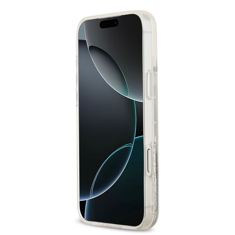 Karl Lagerfeld MagSafe Liquid Glitter Case with Karl Head for iPhone 17 Pro Max, Drop Protection, Easy Snap-On, Slim & Lightweight Design, Sustainable Packaging, Comfortable Grip - Transparent