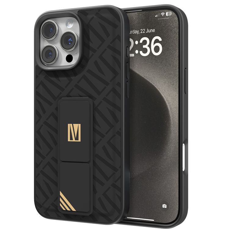 كفر حماية ليفيلو مورفيكس كويرو بمسند لهاتف آيفون 16 برو، قبضة مدمجة، سهل التركيب، زوايا مقاومة للصدمات - أسود