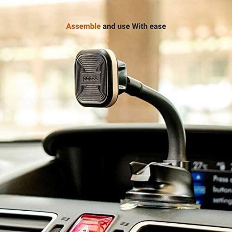 Porodo Aluminum Magnetic Car Mount ( Flexible Neck / Suction Base ) - Gold