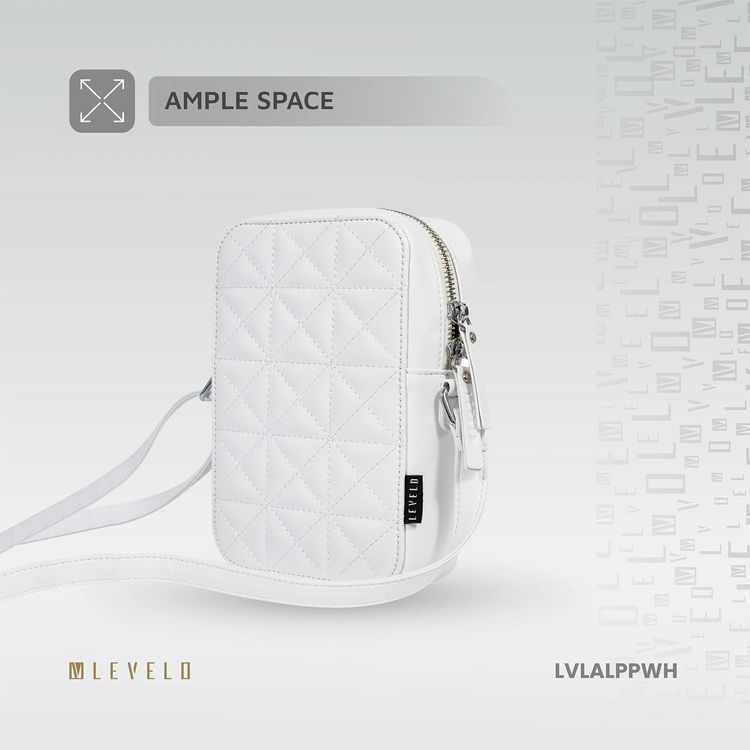Levelo Albino Ladies Phone Pouch with Faux Leather Material, Adjustable Strap, Exquisite Safeguarding, Card & Coin Slot Included, Universal Phone Compatibility - White