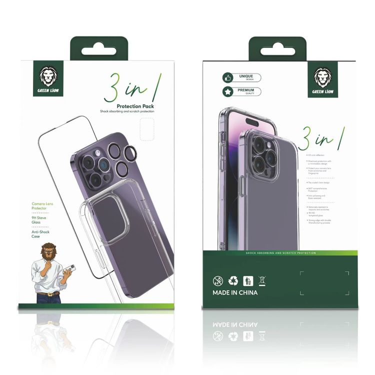 Green Lion 3 in 1 Protection Pack iPhone 14 Pro - Clear