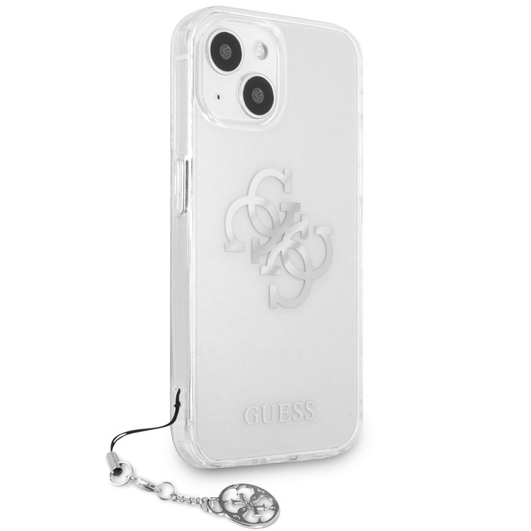 CG MOBILE Guess PC/TPU Case Transparent 4G Electroplated Logo with Elegant Charm Compatible for iPhone 13 (6.1") Anti-Scratch, Easy Access to All Ports