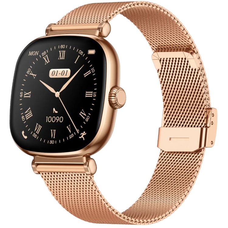 Green Lion Princess Smart Watch, Extra Strap Included, Find Watch, Blood Pressure,  Sleep Monitoring,  Music Control, Call & Social Notifications - Glossy Gold