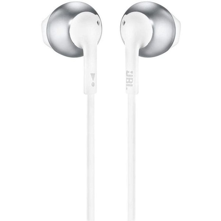 JBL Tune 205 In-Ear Wired Headphones with 3.5mm Audio Jack, Integrated Microphone, 118.2cm Length, JBL Pure Bass Sound, Carrying Pouch - Chrome