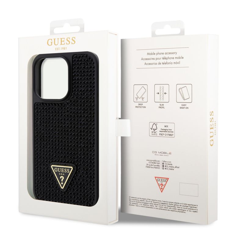 Guess Rhinestone Case with Triangle Logo  - Black - iPhone 15 Pro Max