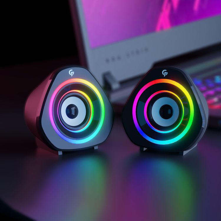 Porodo Gaming Stereo Gaming Speakers with RGB Lightning, 35dB Signal-to-Noise Ratio, 6W Power Output, 3.5mm Audio Jack, USB Connection, PC, Laptop & Mobile Phone Compatibility - Black